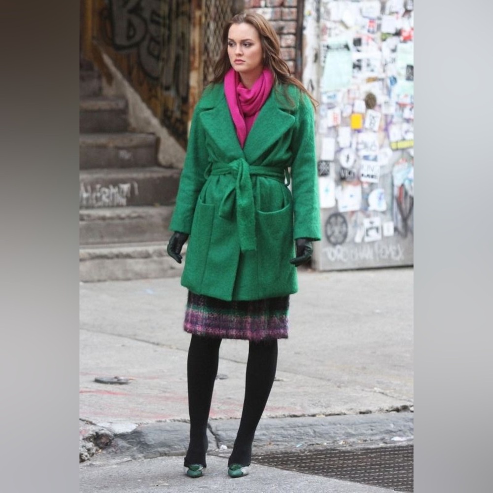 Diane Von Furstenburg DVF green Harrington coat size L Blair Waldorf Gossip Girl
